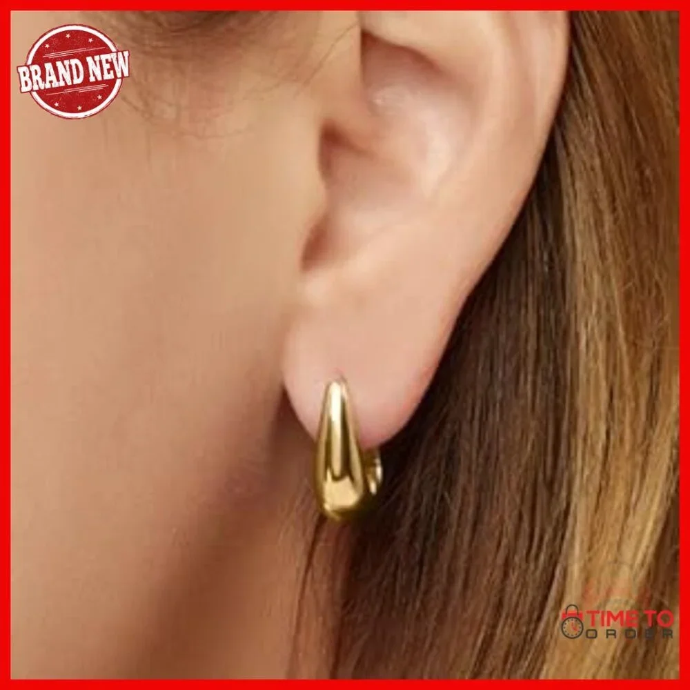 14K Gold Chunky Hoop Earrings, Vintage Textured Huggie Sleeper, Hypoallergenic